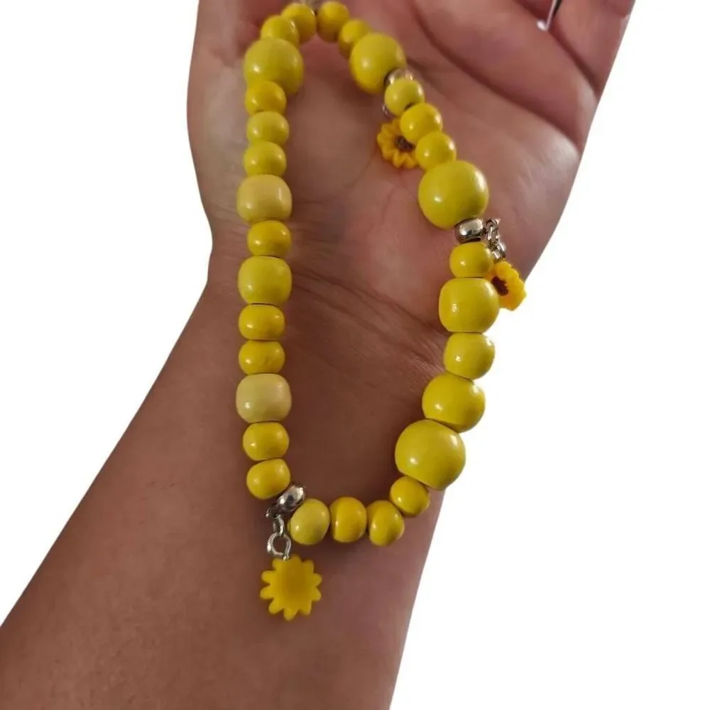 Handmade Yellow Wooden Beaded Sunflower Phone Strap